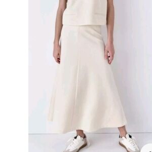 ZARA ZW COLLECTION TEXTURED RUSTIC ECRU MIDI SKIRT SIZE S NWT